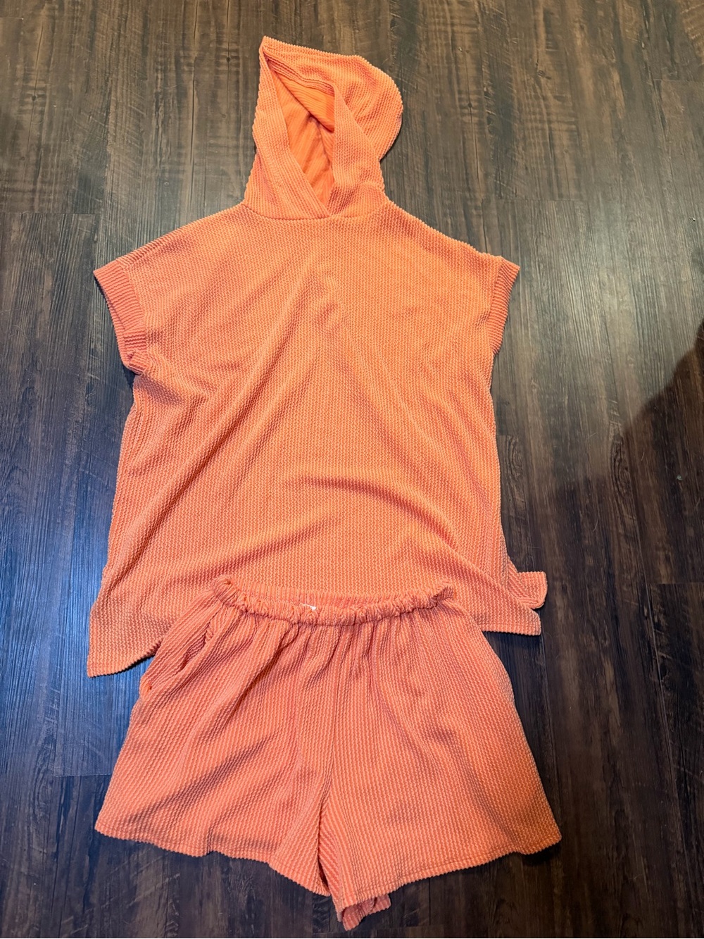 Cozy Hooded Top and Shorts Set - Bright Orange